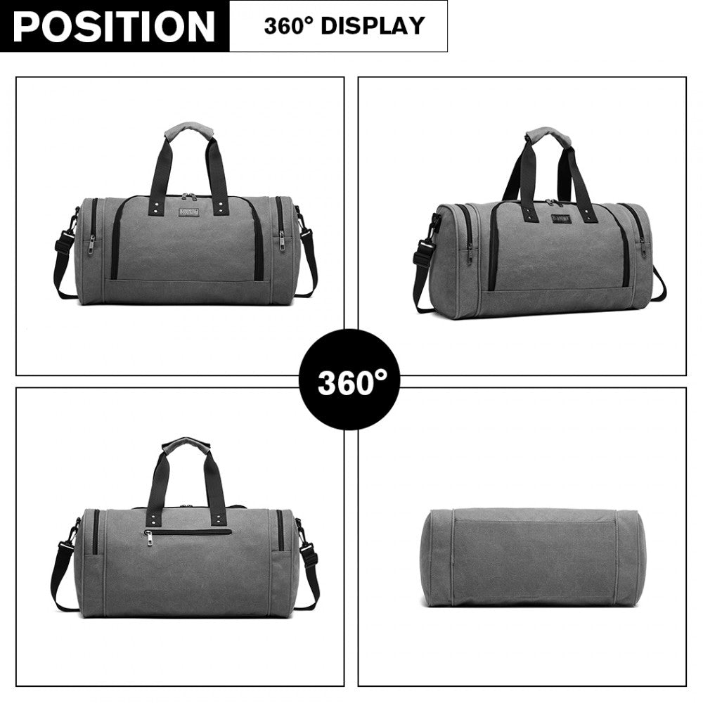 E1957 - Kono Canvas Barrel Duffle Travel Bag - Grey - Luggage eStore