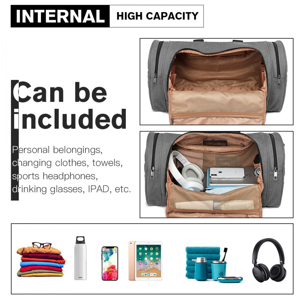 E1957 - Kono Canvas Barrel Duffle Travel Bag - Grey - Luggage eStore