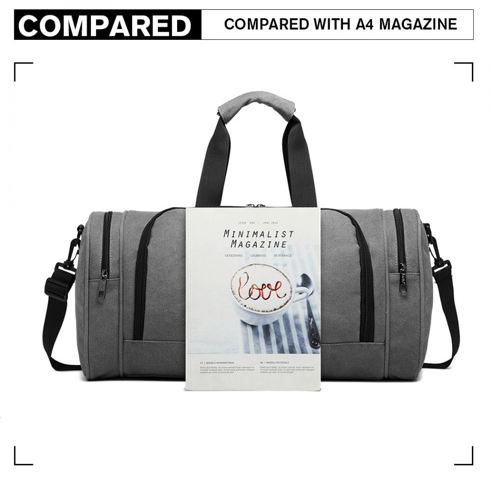 E1957 - Kono Canvas Barrel Duffle Travel Bag - Grey - Luggage eStore
