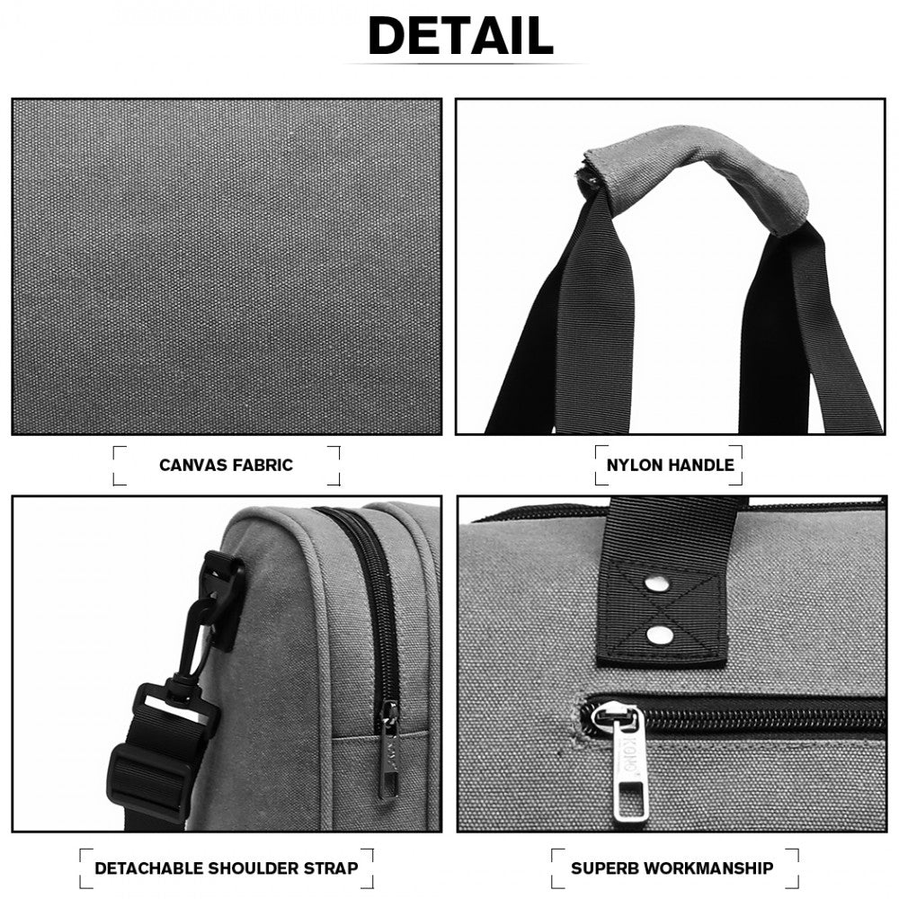 E1957 - Kono Canvas Barrel Duffle Travel Bag - Grey - Luggage eStore