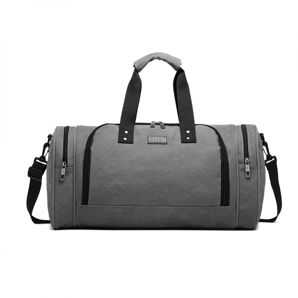 E1957 - Kono Canvas Barrel Duffle Travel Bag - Grey - Luggage eStore