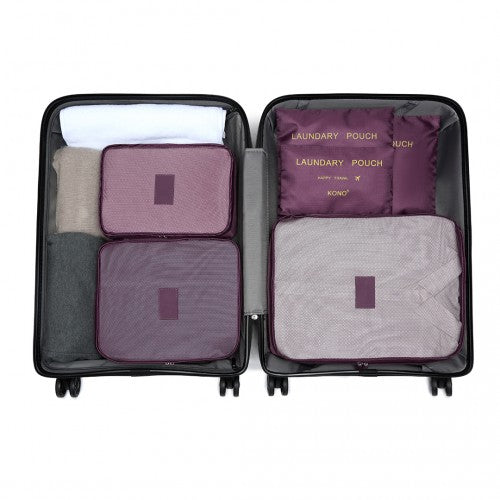 E2015 - Kono 6 Piece Polyester Travel Luggage Organiser Bag Set - Burgundy - Luggage eStore