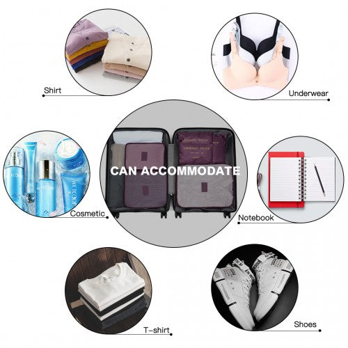 E2015 - Kono 6 Piece Polyester Travel Luggage Organiser Bag Set - Burgundy - Luggage eStore