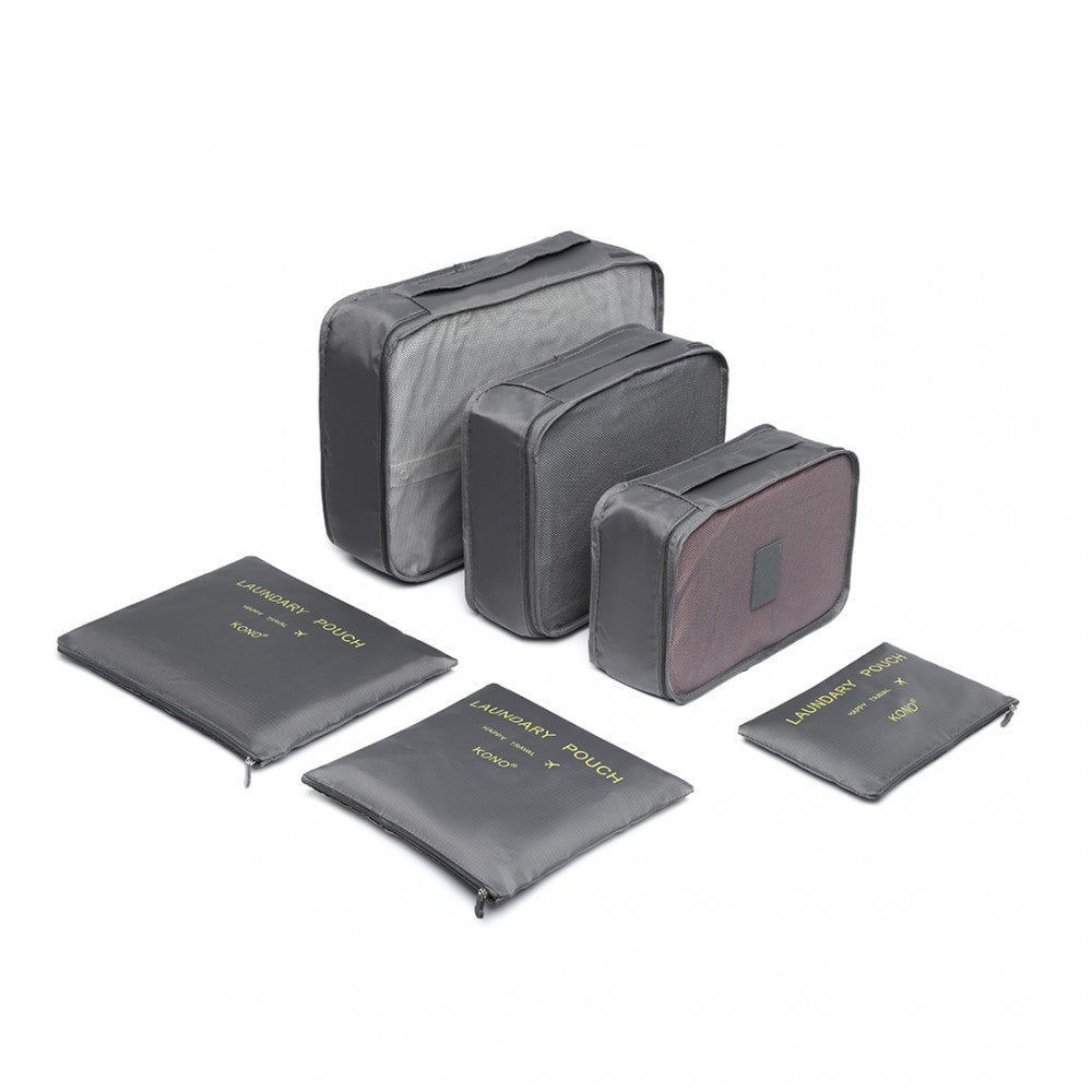 E2015 - Kono 6 Piece Polyester Travel Luggage Organiser Bag Set - Grey - Luggage eStore