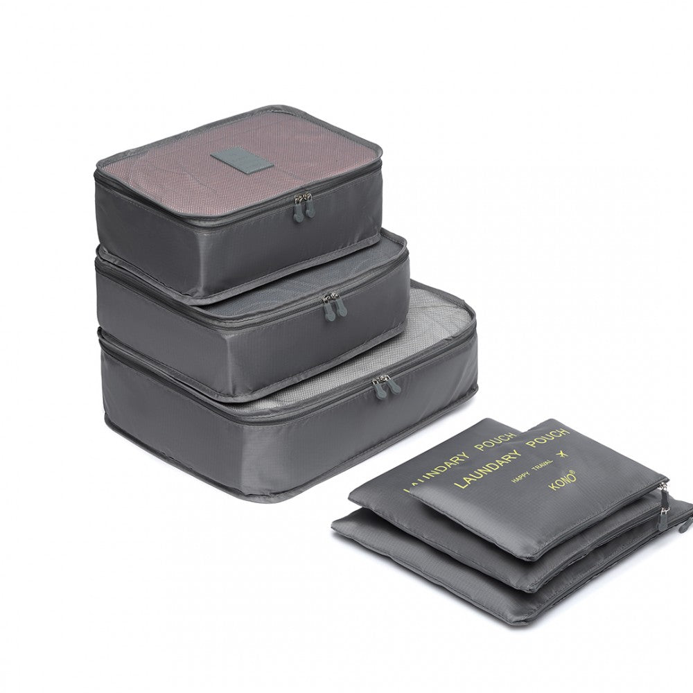 E2015 - Kono 6 Piece Polyester Travel Luggage Organiser Bag Set - Grey - Luggage eStore