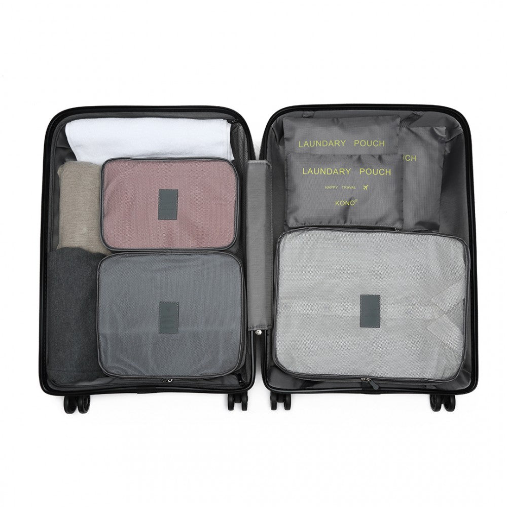 E2015 - Kono 6 Piece Polyester Travel Luggage Organiser Bag Set - Grey - Luggage eStore