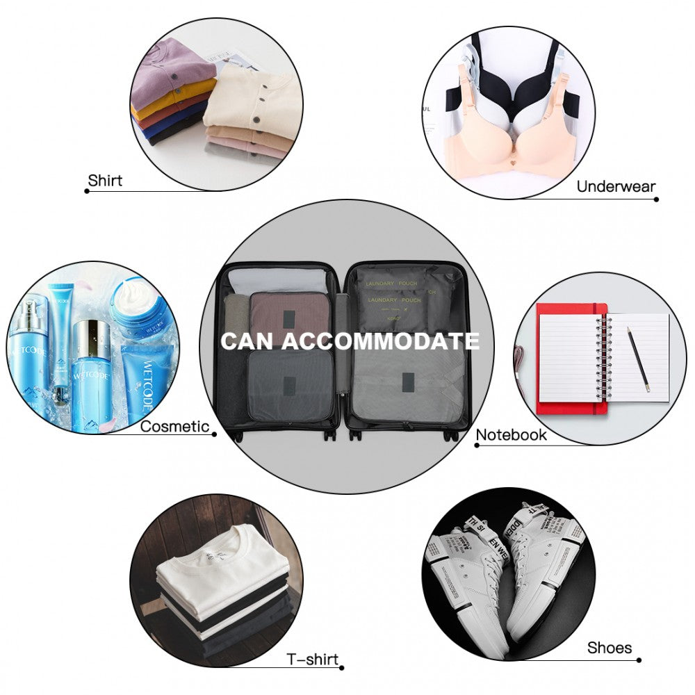 E2015 - Kono 6 Piece Polyester Travel Luggage Organiser Bag Set - Grey - Luggage eStore