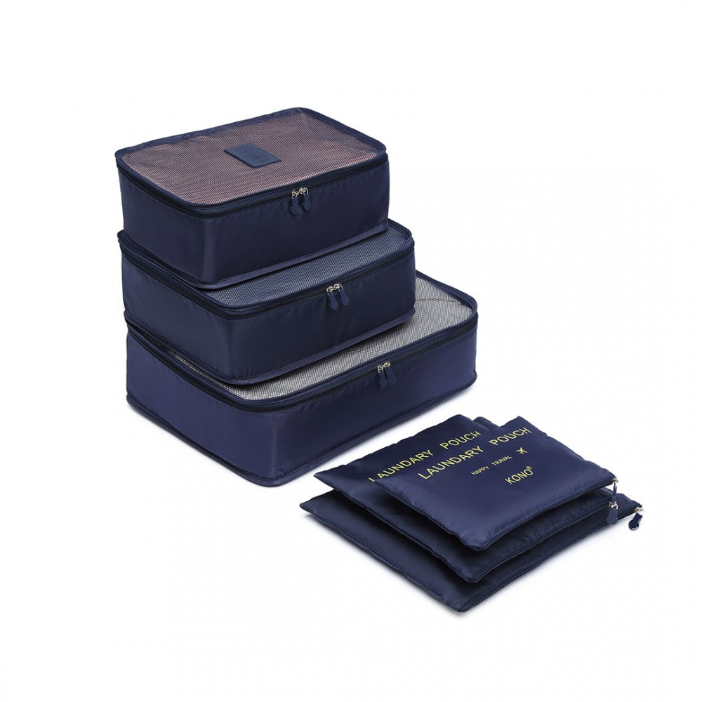 E2015 - Kono 6 Piece Polyester Travel Luggage Organiser Bag Set - Navy Blue - Luggage eStore