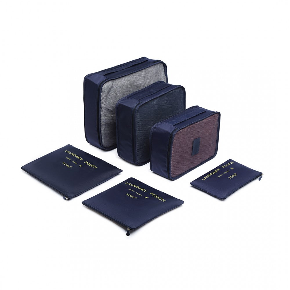 E2015 - Kono 6 Piece Polyester Travel Luggage Organiser Bag Set - Navy Blue - Luggage eStore