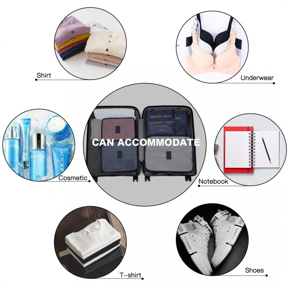 E2015 - Kono 6 Piece Polyester Travel Luggage Organiser Bag Set - Navy Blue - Luggage eStore