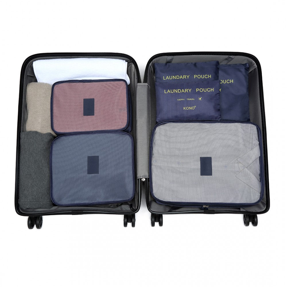 E2015 - Kono 6 Piece Polyester Travel Luggage Organiser Bag Set - Navy Blue - Luggage eStore