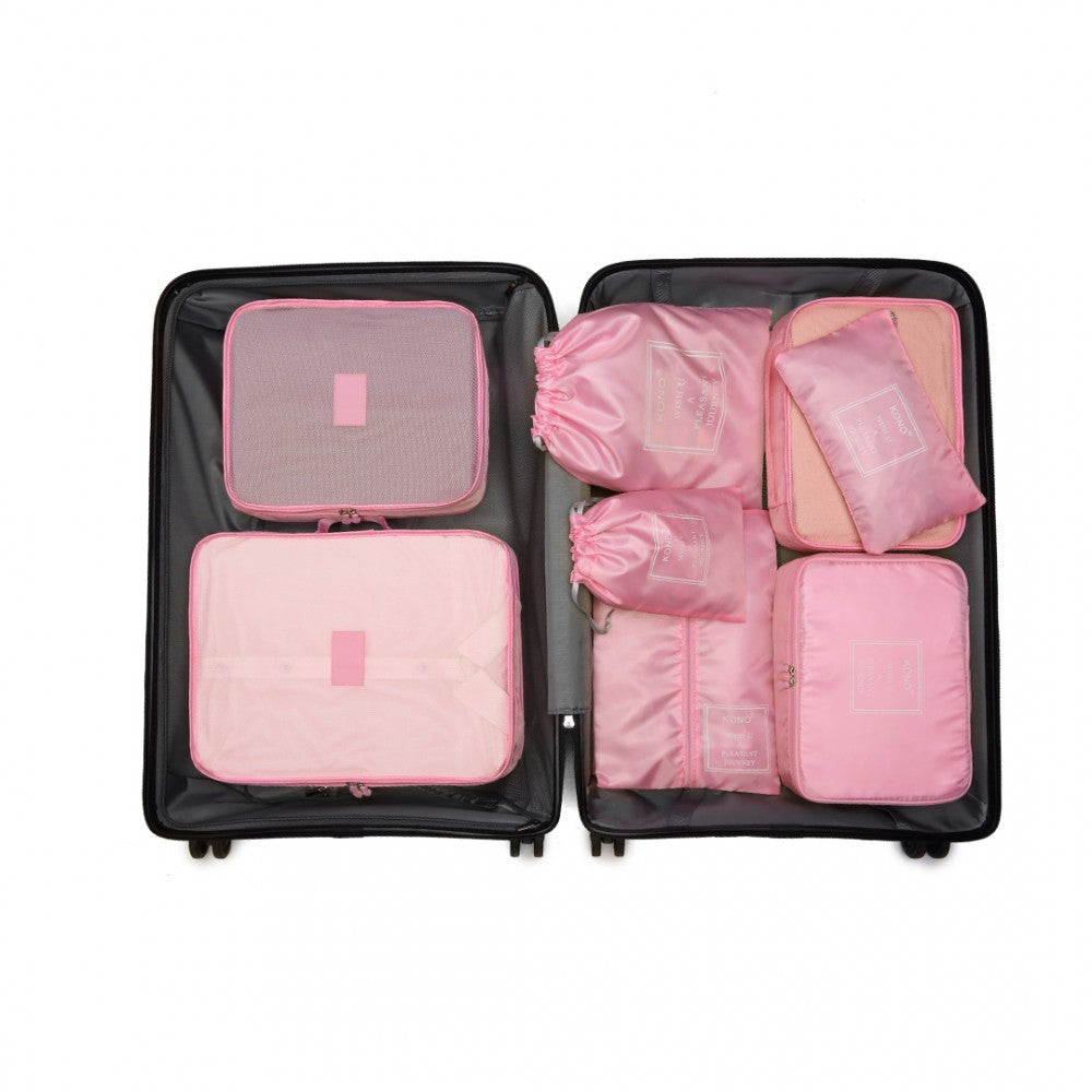 Kono E2019 8 Piece Travel Luggage Organiser Bag Set in Pink