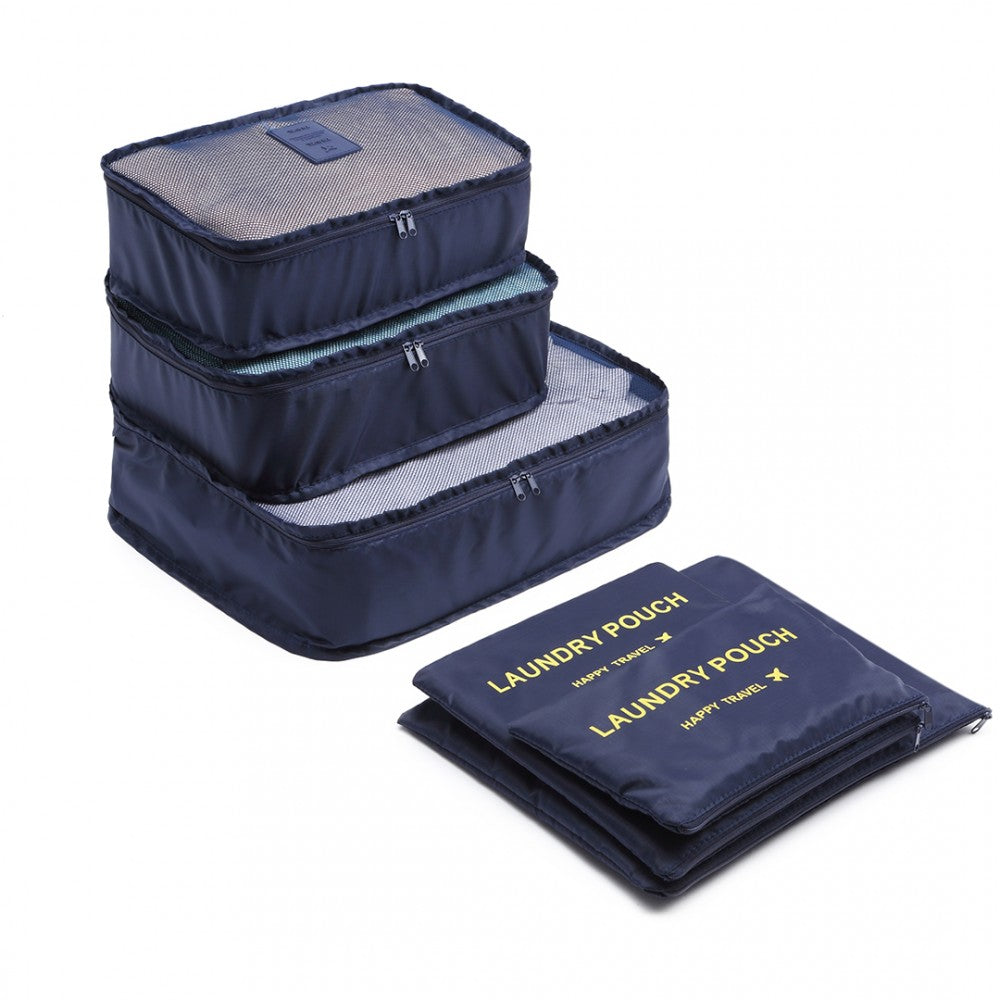 E6874-1 - Kono 6 Piece Polyester Travel Luggage Organiser Bag Set - Navy - Luggage eStore