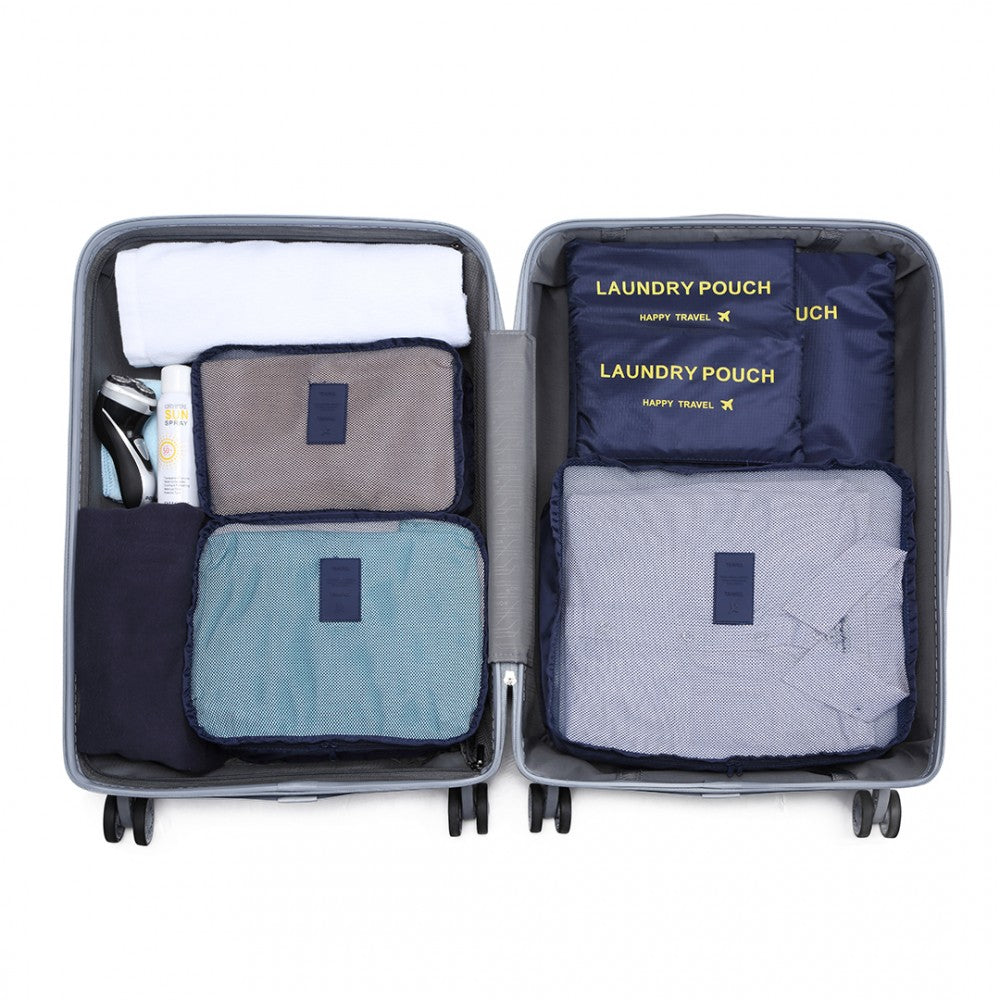 E6874-1 - Kono 6 Piece Polyester Travel Luggage Organiser Bag Set - Navy - Luggage eStore