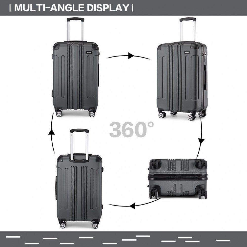 K1777-1L - Kono 24 Inch ABS Lightweight Compact Hard Shell Travel Luggage For Extended Journeys - Grey - Luggage eStore