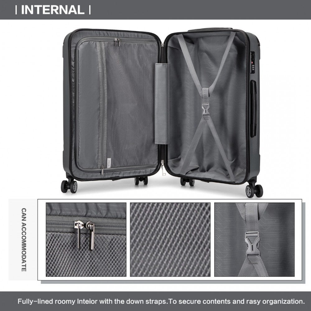 K1777-1L - Kono 24 Inch ABS Lightweight Compact Hard Shell Travel Luggage For Extended Journeys - Grey - Luggage eStore