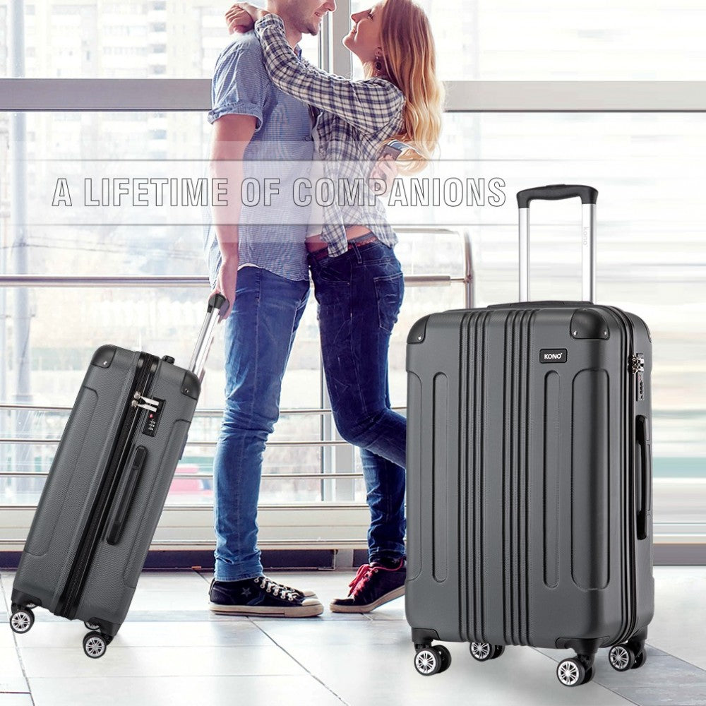 K1777-1L - Kono 24 Inch ABS Lightweight Compact Hard Shell Travel Luggage For Extended Journeys - Grey - Luggage eStore