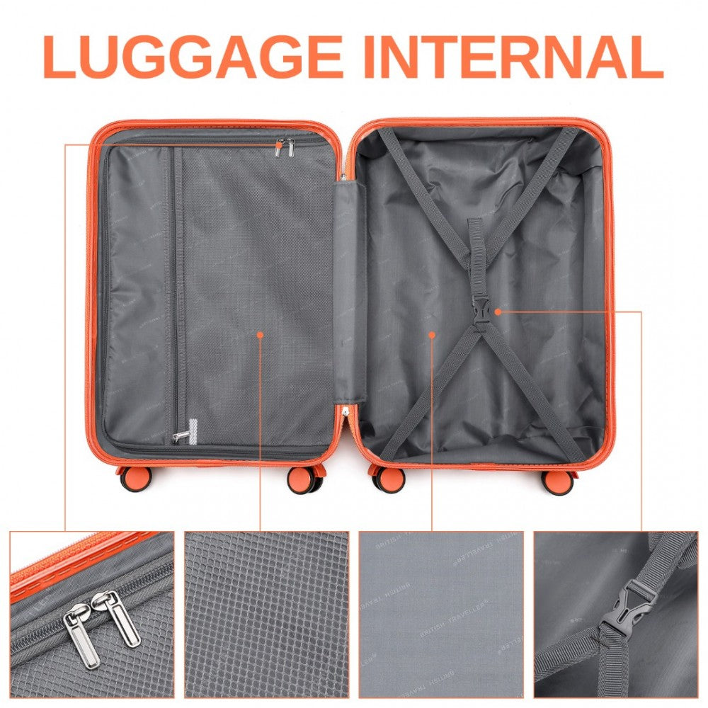 K2391L - British Traveller 3 Pcs Set Durable Polycarbonate and ABS Hard Shell Suitcase With TSA Lock - Orange - Luggage eStore