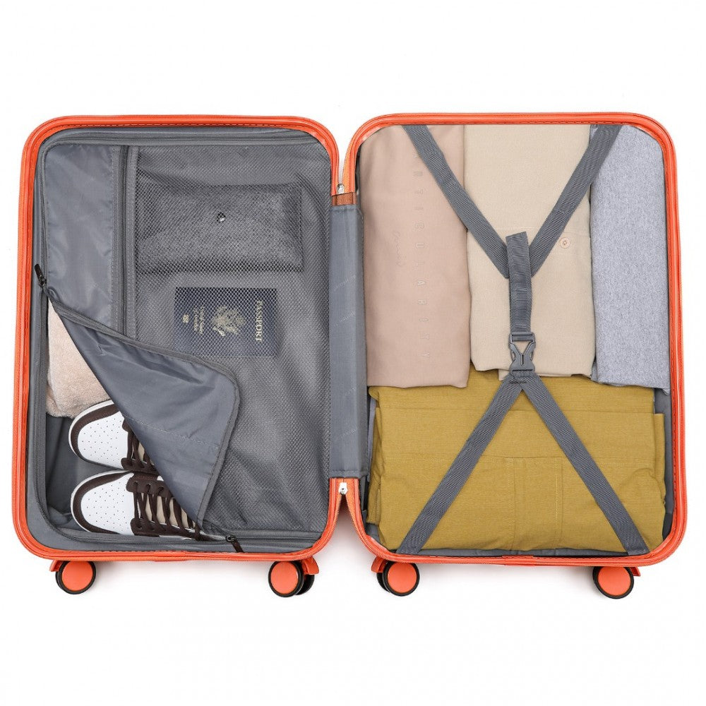 K2391L - British Traveller 3 Pcs Set Durable Polycarbonate and ABS Hard Shell Suitcase With TSA Lock - Orange - Luggage eStore