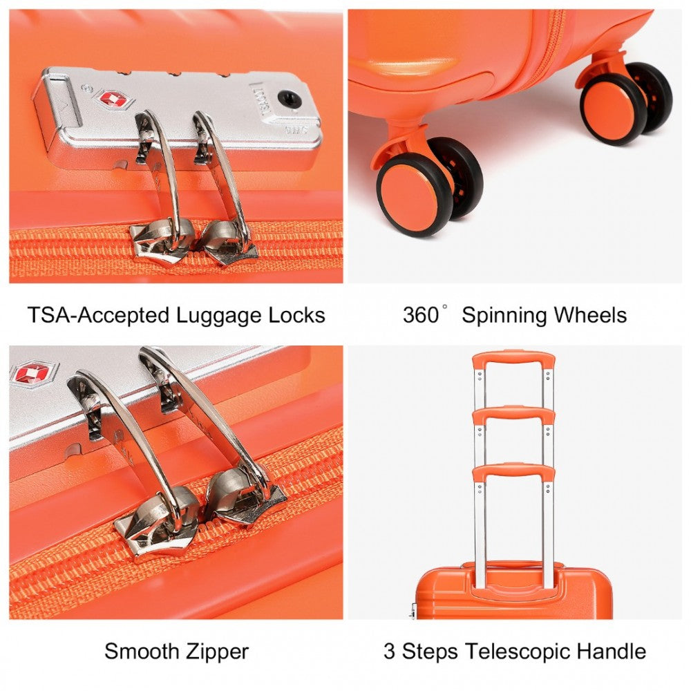 K2391L - British Traveller 3 Pcs Set Durable Polycarbonate and ABS Hard Shell Suitcase With TSA Lock - Orange - Luggage eStore
