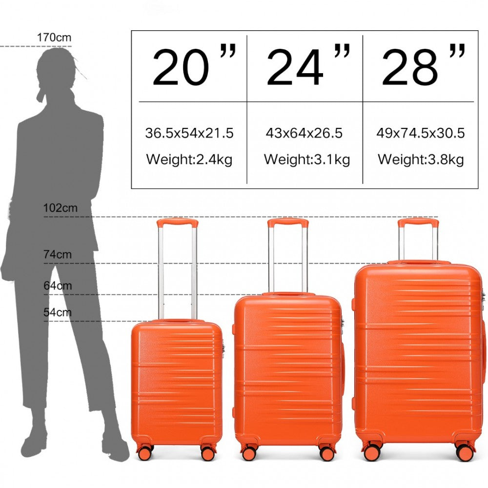 K2391L - British Traveller 3 Pcs Set Durable Polycarbonate and ABS Hard Shell Suitcase With TSA Lock - Orange - Luggage eStore