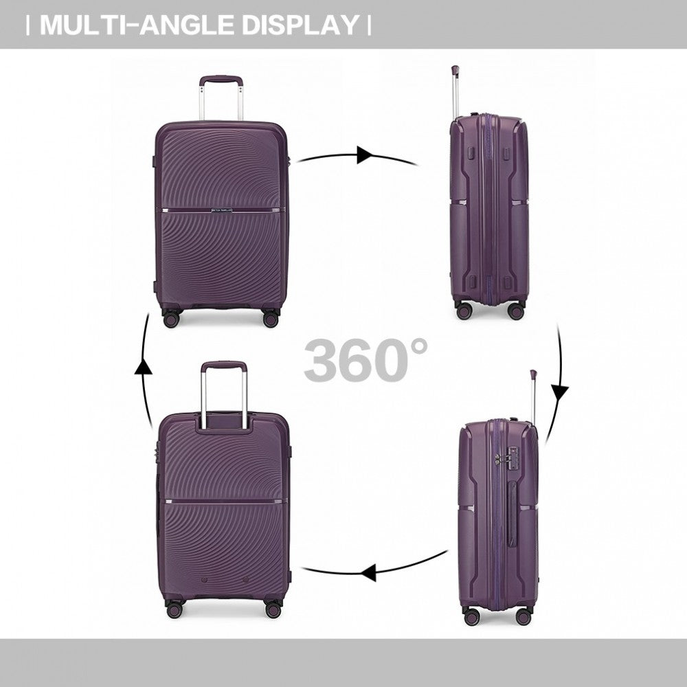 K2393L - British Traveller 20 Inch Spinner Hard Shell PP Suitcase With TSA Lock - Purple - Luggage eStore
