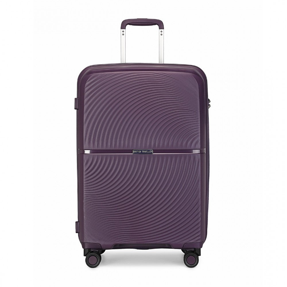 K2393L - British Traveller 20 Inch Spinner Hard Shell PP Suitcase With TSA Lock - Purple - Luggage eStore