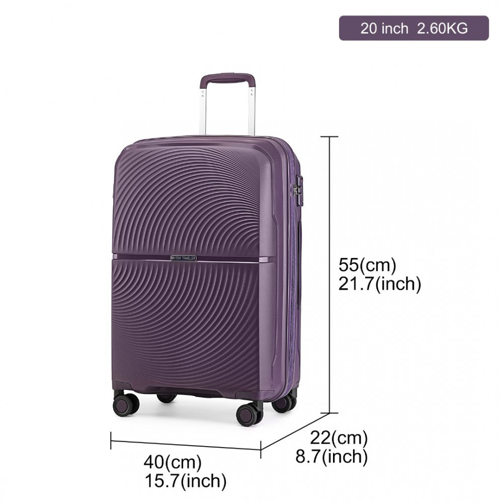 K2393L - British Traveller 20 Inch Spinner Hard Shell PP Suitcase With TSA Lock - Purple - Luggage eStore