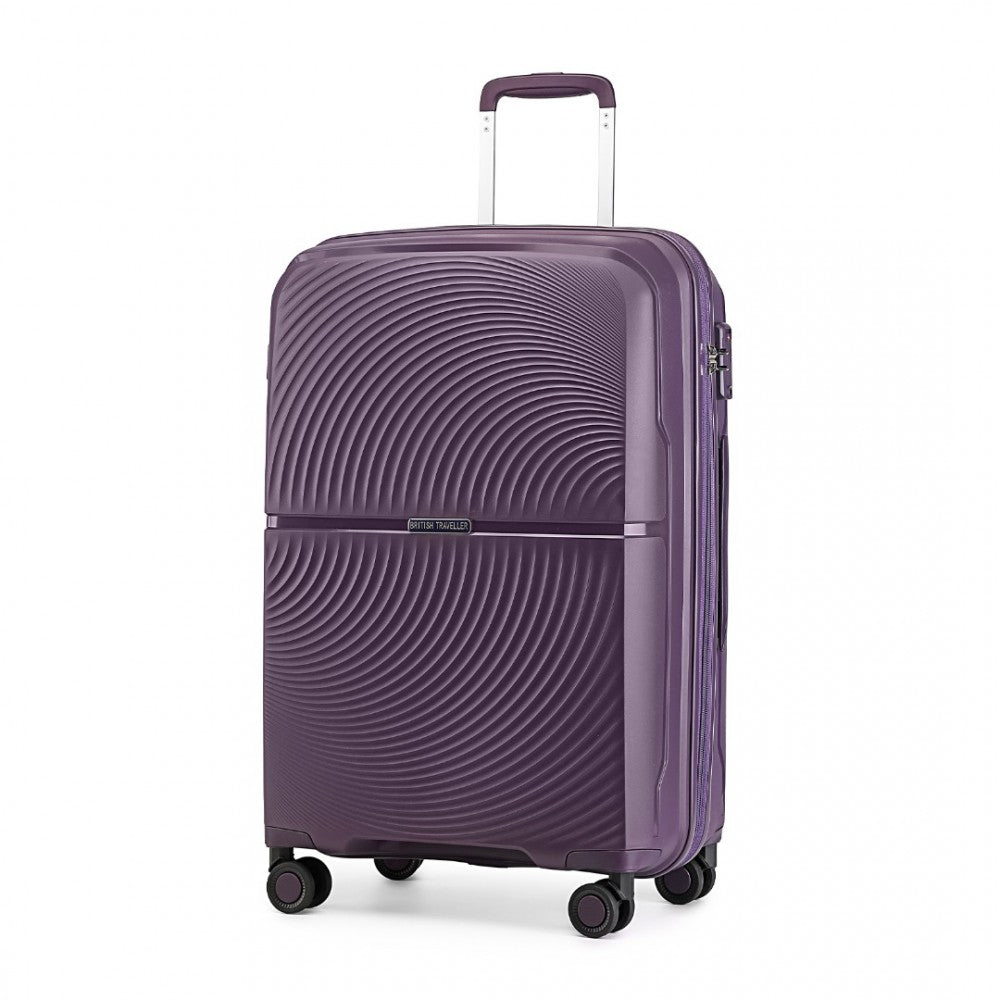 K2393L - British Traveller 20 Inch Spinner Hard Shell PP Suitcase With TSA Lock - Purple - Luggage eStore