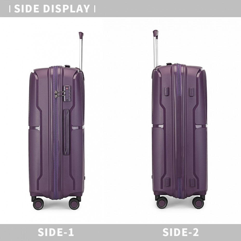 K2393L - British Traveller 20 Inch Spinner Hard Shell PP Suitcase With TSA Lock - Purple - Luggage eStore