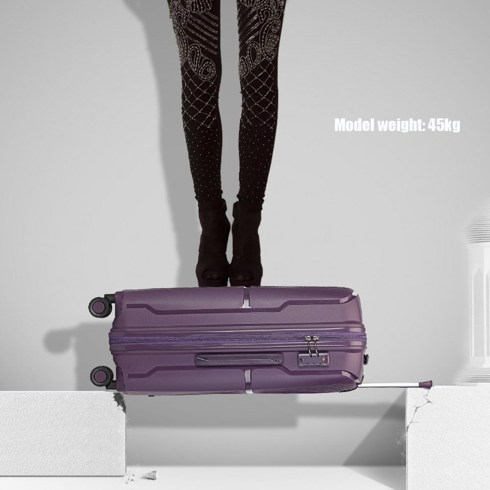 K2393L - British Traveller 20 Inch Spinner Hard Shell PP Suitcase With TSA Lock - Purple - Luggage eStore