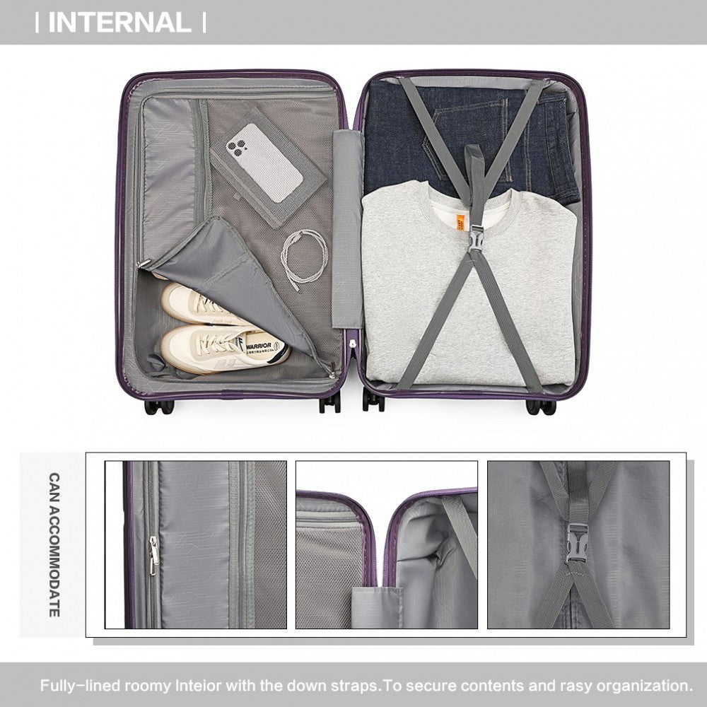 K2393L - British Traveller 20 Inch Spinner Hard Shell PP Suitcase With TSA Lock - Purple - Luggage eStore