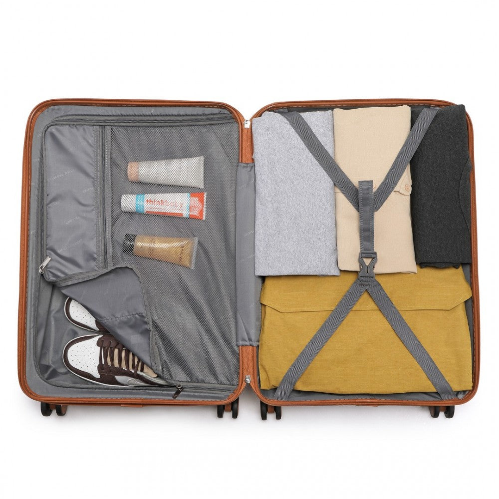 K2395L - British Traveller 24 Inch Ultralight ABS And Polycarbonate Bumpy Diamond Suitcase With TSA Lock - Navy And Brown - Luggage eStore