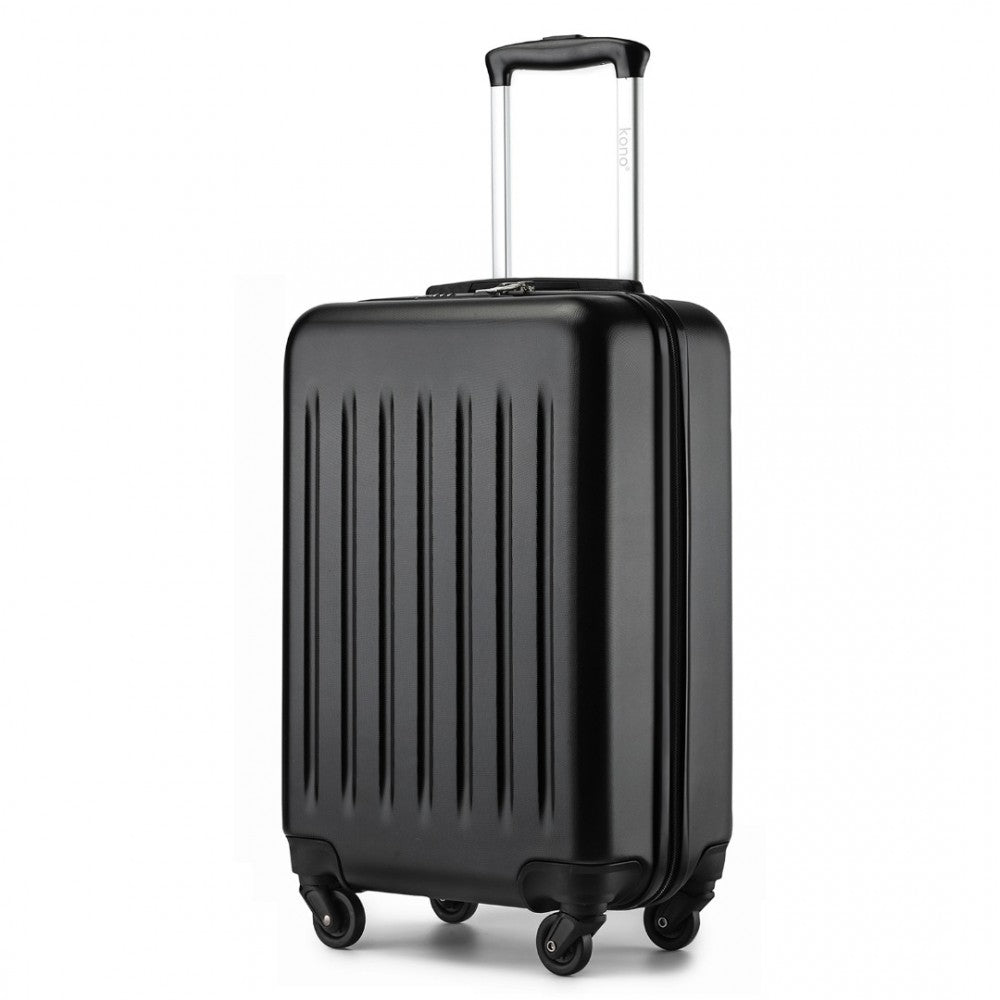 Kono KSK2477 Cabin Luggage in Black (54.5x34.5x21.5cm) - Expandable ABS Vertical Textured Hard Shell Suitcase with Secure 3-Digit Lock