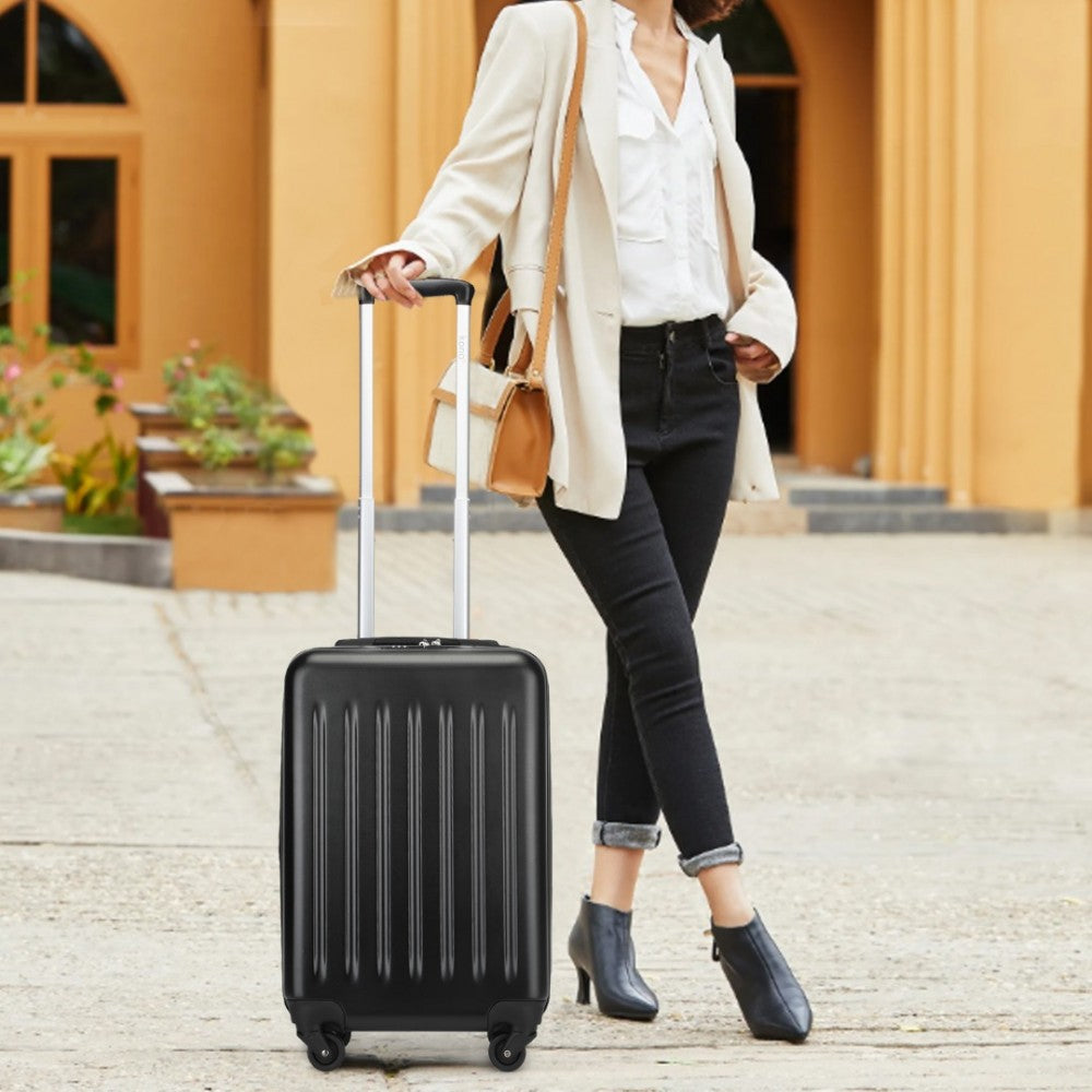 Kono KSK2477 Cabin Luggage in Black (54.5x34.5x21.5cm) - Expandable ABS Vertical Textured Hard Shell Suitcase with Secure 3-Digit Lock