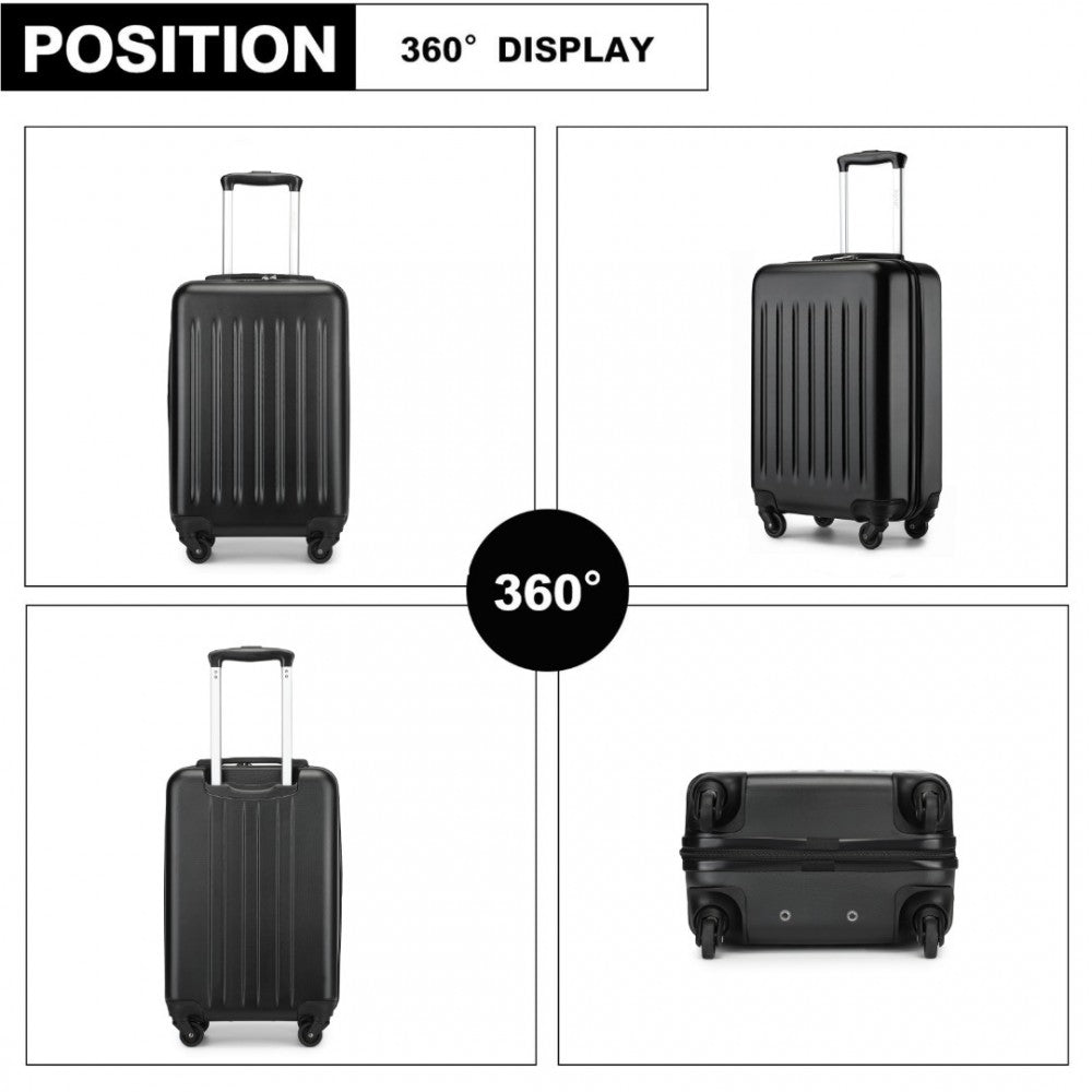Kono KSK2477 Cabin Luggage in Black (54.5x34.5x21.5cm) - Expandable ABS Vertical Textured Hard Shell Suitcase with Secure 3-Digit Lock