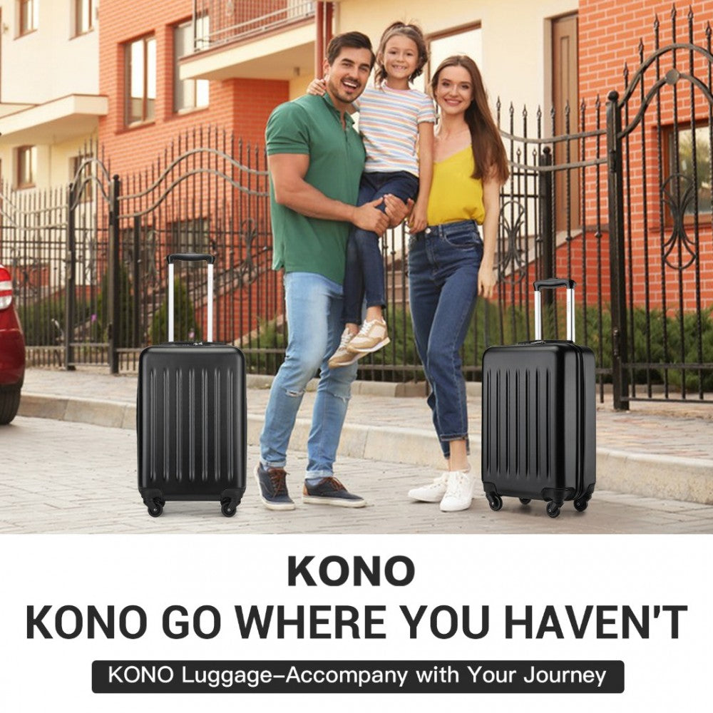 Kono KSK2477 Cabin Luggage in Black (54.5x34.5x21.5cm) - Expandable ABS Vertical Textured Hard Shell Suitcase with Secure 3-Digit Lock