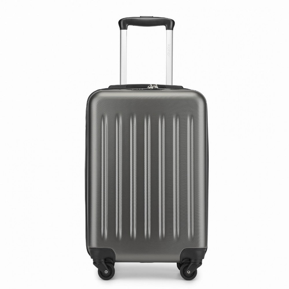Kono KSK2477 Cabin Luggage in Grey (54.5x34.5x21.5cm) - Expandable ABS Vertical Textured Hard Shell Suitcase with Secure 3-Digit Lock