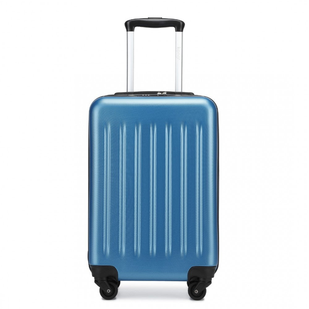 Kono KSK2477 Cabin Luggage in Blue (54.5x34.5x21.5cm) - Expandable ABS Vertical Textured Hard Shell Suitcase with Secure 3-Digit Lock