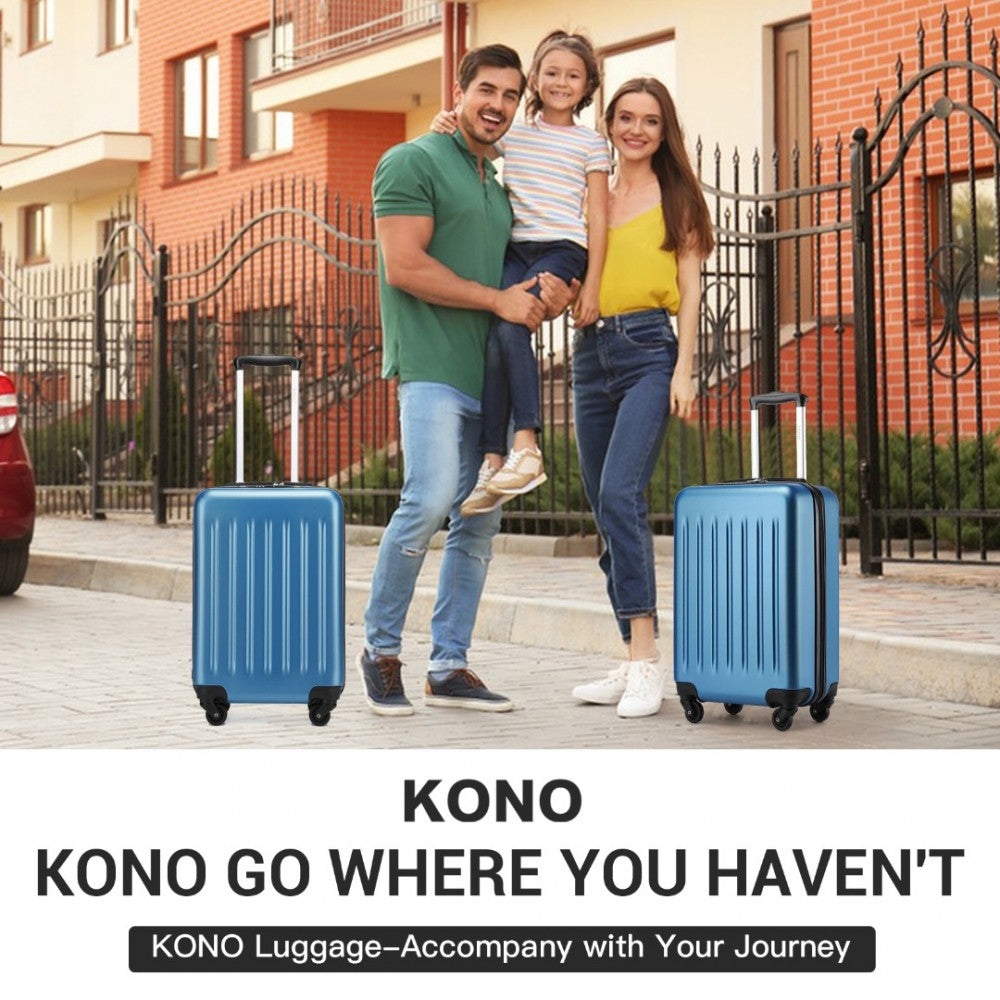 Kono KSK2477 Cabin Luggage in Blue (54.5x34.5x21.5cm) - Expandable ABS Vertical Textured Hard Shell Suitcase with Secure 3-Digit Lock