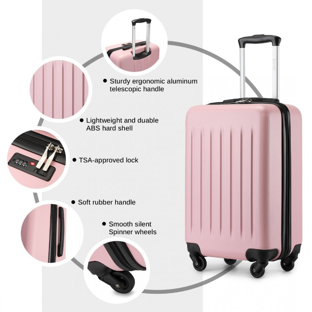 Kono KSK2477 Cabin Luggage in Pink (54.5x34.5x21.5cm) - Expandable ABS Vertical Textured Hard Shell Suitcase with Secure 3-Digit Lock