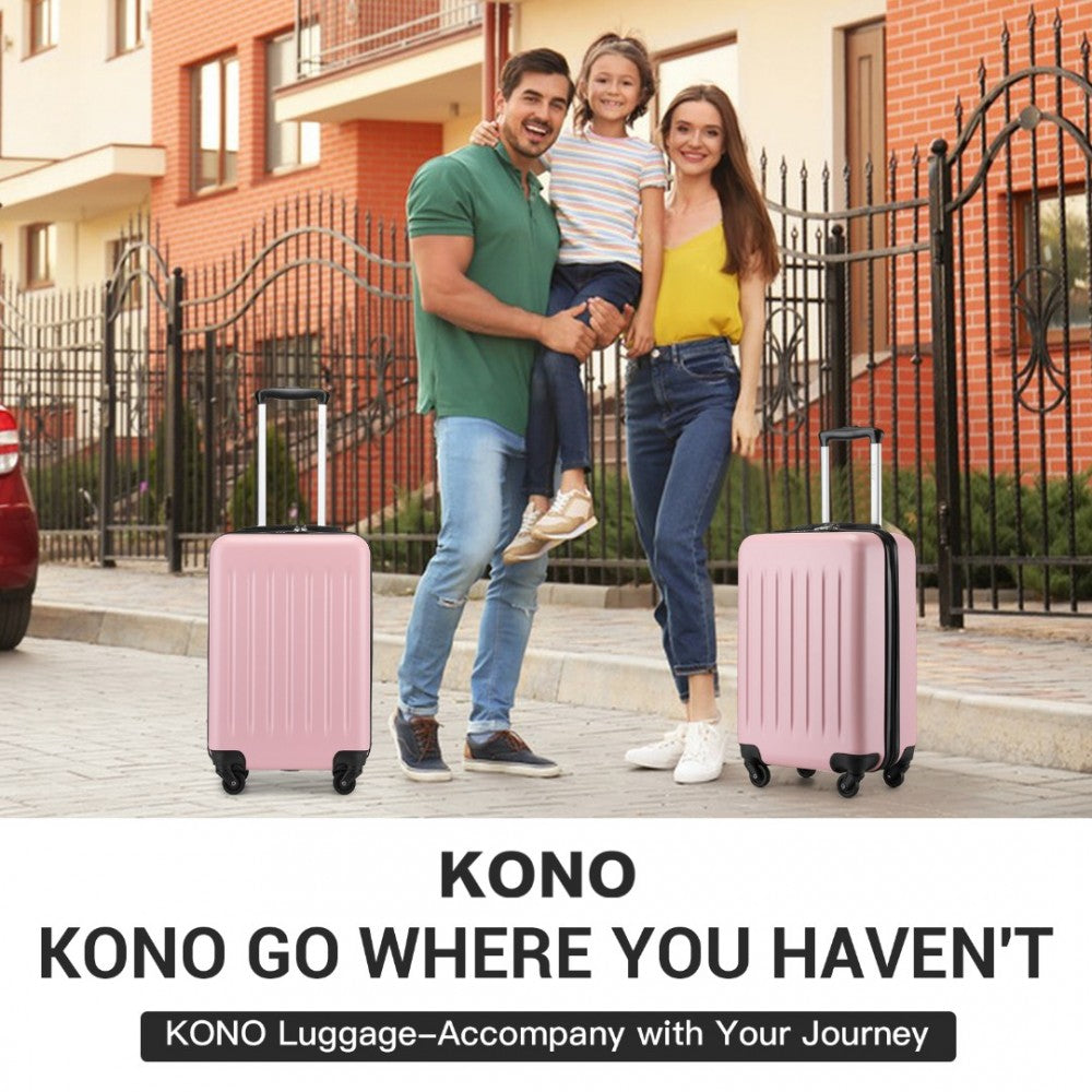 Kono KSK2477 Cabin Luggage in Pink (54.5x34.5x21.5cm) - Expandable ABS Vertical Textured Hard Shell Suitcase with Secure 3-Digit Lock