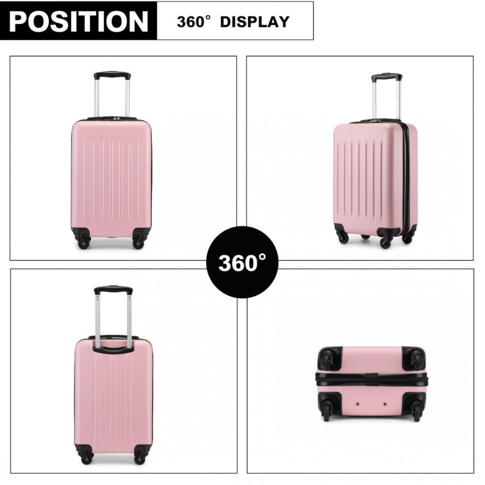 Kono KSK2477 Cabin Luggage in Pink (54.5x34.5x21.5cm) - Expandable ABS Vertical Textured Hard Shell Suitcase with Secure 3-Digit Lock