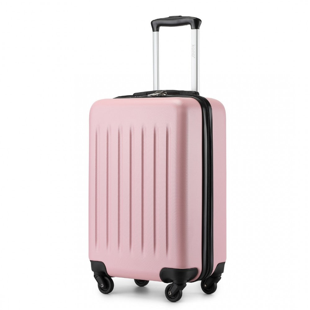 Kono KSK2477 Cabin Luggage in Pink (54.5x34.5x21.5cm) - Expandable ABS Vertical Textured Hard Shell Suitcase with Secure 3-Digit Lock