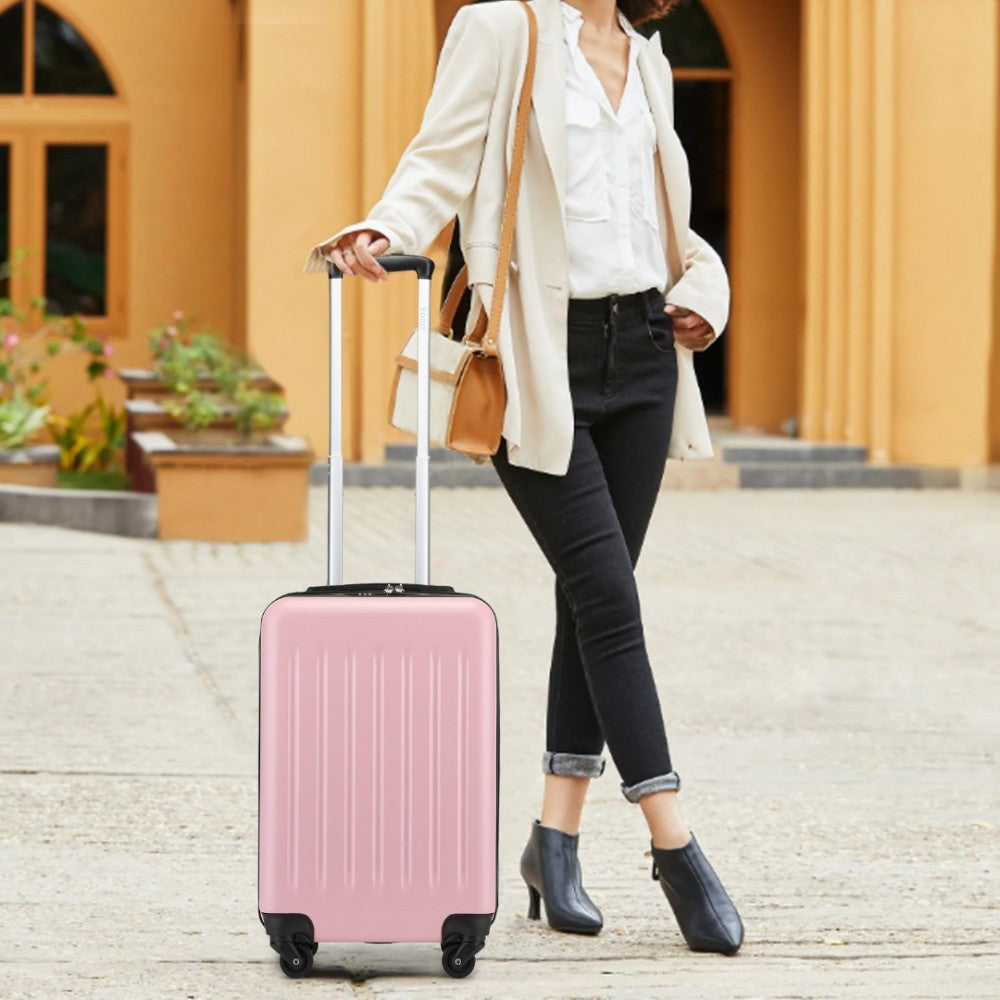 Kono KSK2477 Cabin Luggage in Pink (54.5x34.5x21.5cm) - Expandable ABS Vertical Textured Hard Shell Suitcase with Secure 3-Digit Lock