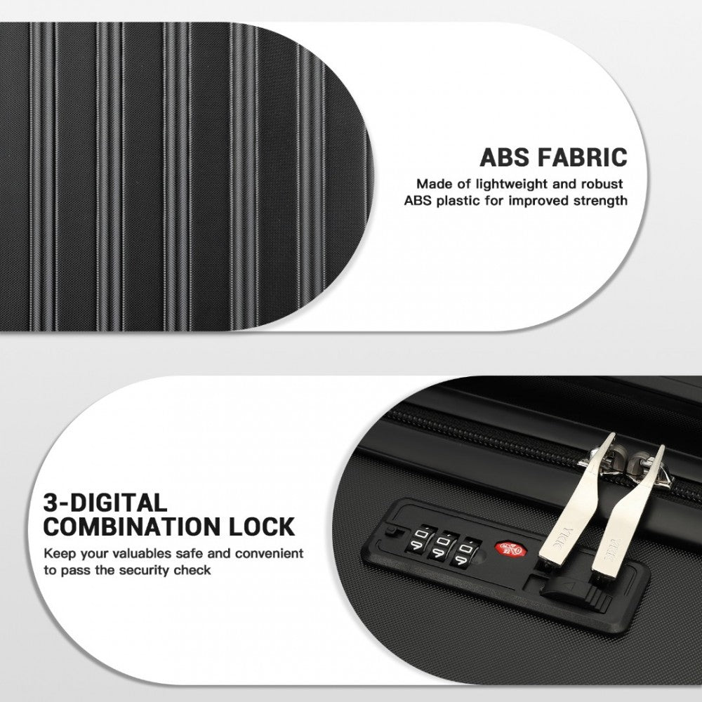 Kono KSK2477 Mid-Size Luggage in Black (64.5x43.5x25cm) - Expandable ABS Vertical Textured Hard Shell Suitcase with Secure 3-Digit Lock
