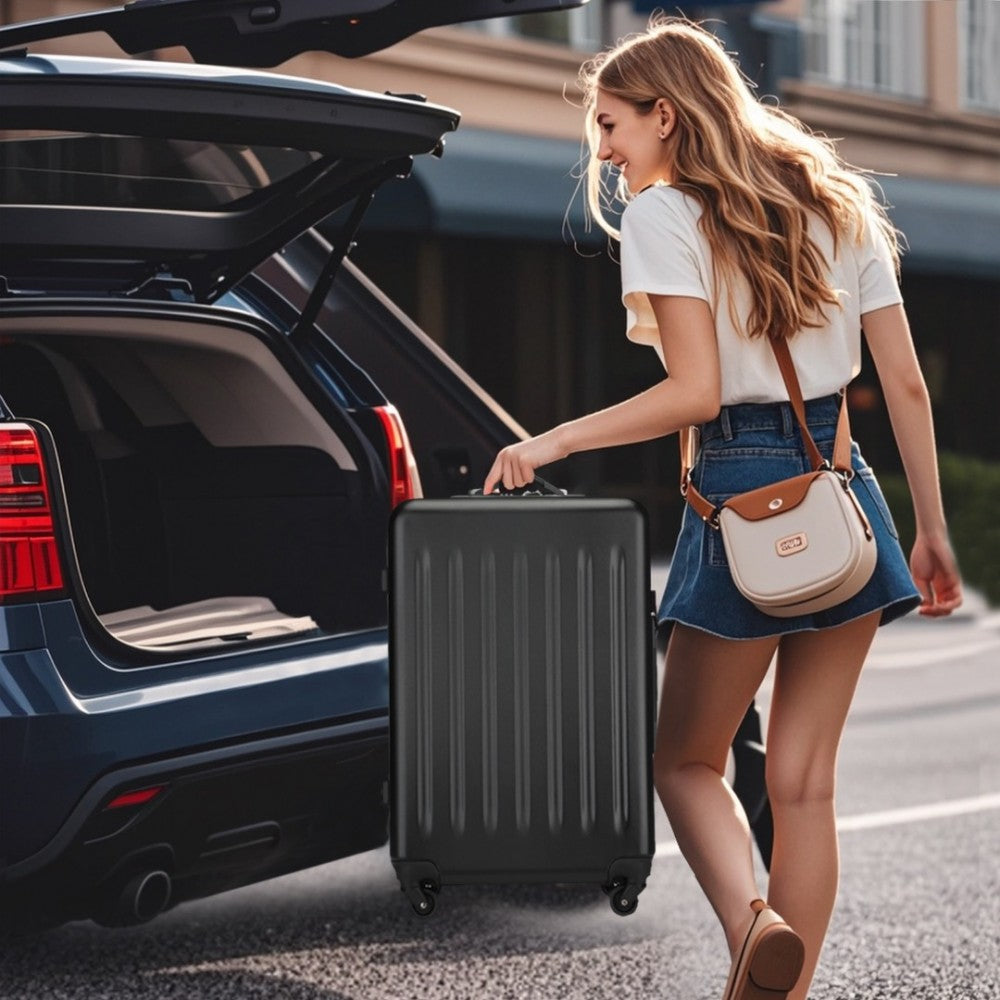 Kono KSK2477 Mid-Size Luggage in Black (64.5x43.5x25cm) - Expandable ABS Vertical Textured Hard Shell Suitcase with Secure 3-Digit Lock