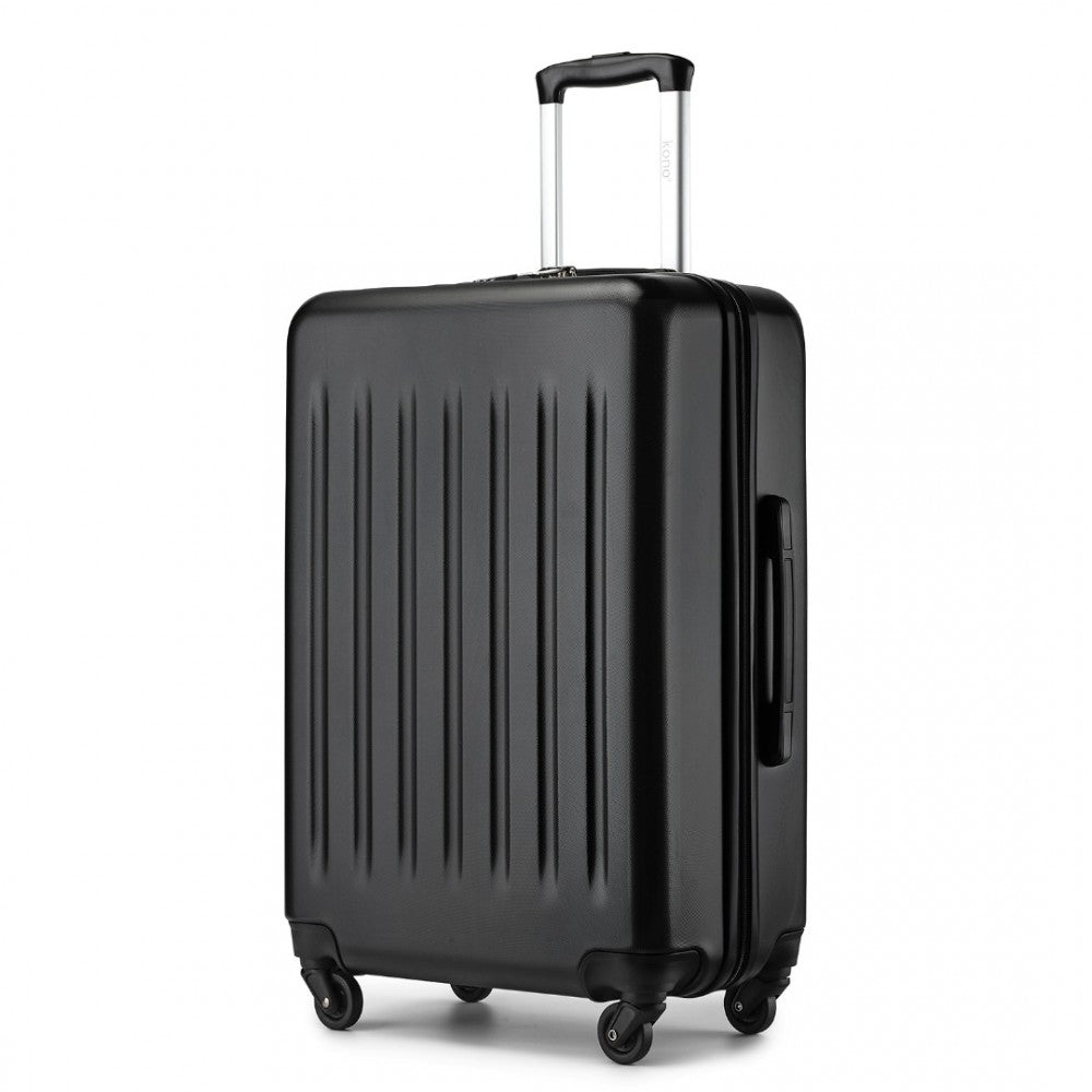 Kono KSK2477 Mid-Size Luggage in Black (64.5x43.5x25cm) - Expandable ABS Vertical Textured Hard Shell Suitcase with Secure 3-Digit Lock