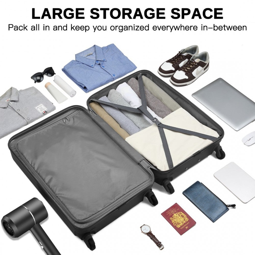 Kono KSK2477 Mid-Size Luggage in Black (64.5x43.5x25cm) - Expandable ABS Vertical Textured Hard Shell Suitcase with Secure 3-Digit Lock
