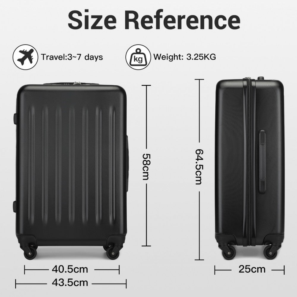 Kono KSK2477 3-Piece Luggage Set in Black - Expandable ABS Vertical Textured Hard Shell Suitcase with Secure 3-Digit Lock